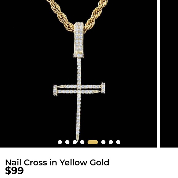 GLD Nail Cross Crucifix 18k Yellow Gold Plated with CZ stones NEVER USED - Picture 3 of 5